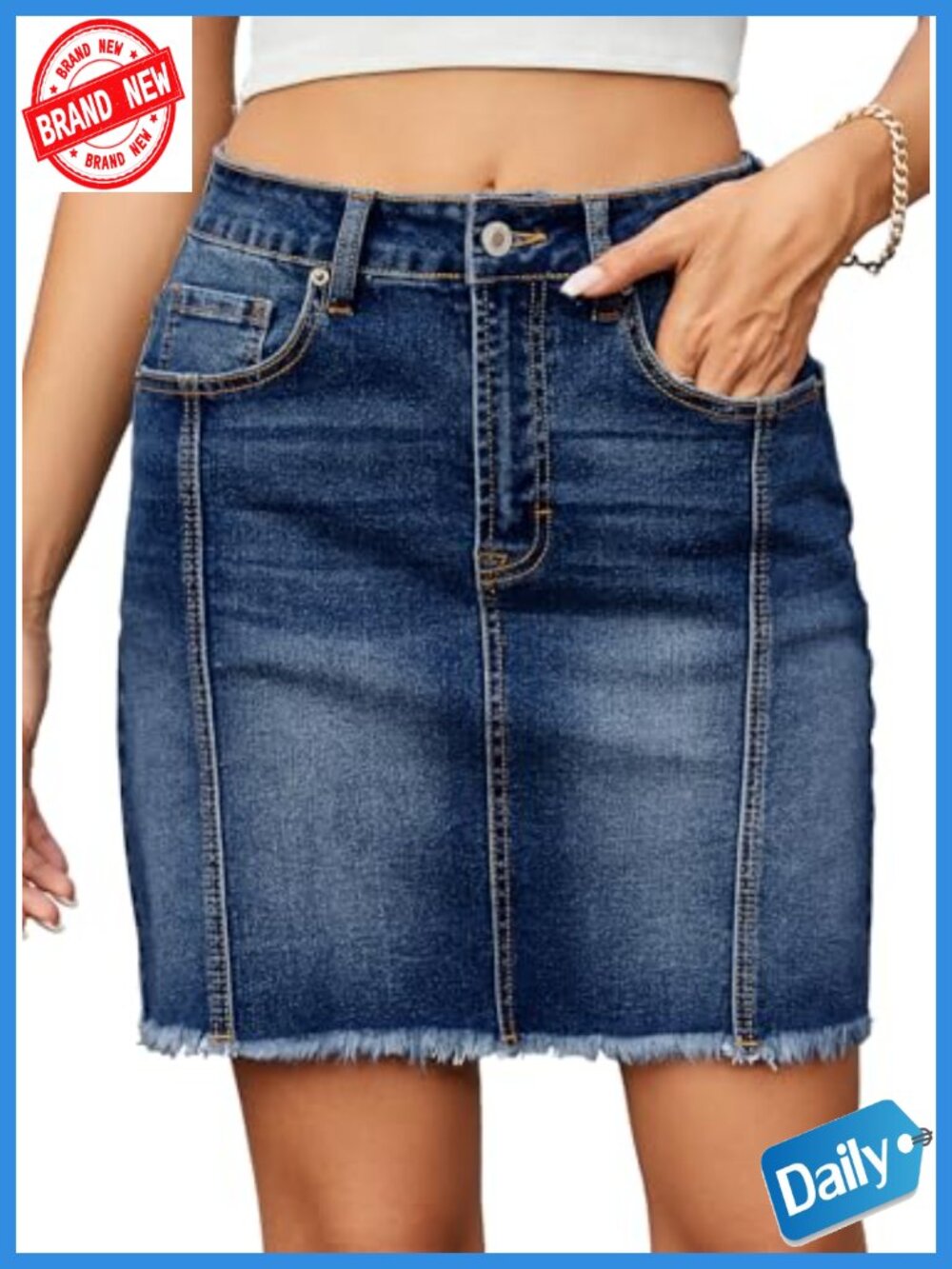 Women's High Waist Stretch Denim Skirt Button Down Knee Length Pockets